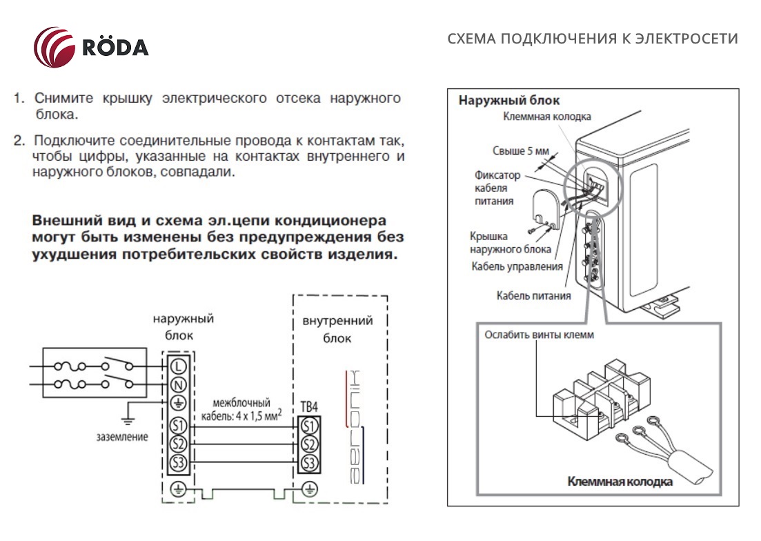 Подключение кондиционера Roda