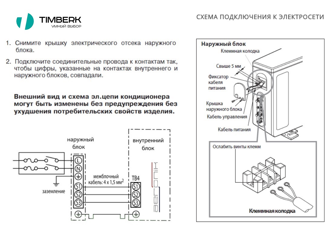 Подключение кондиционера Timberk