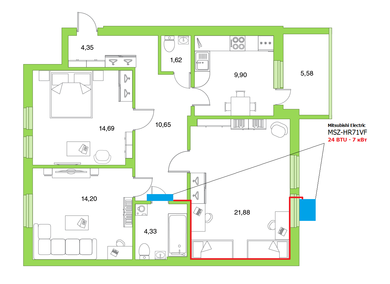 Схема монтажа кондиционера в коридоре квартиры
